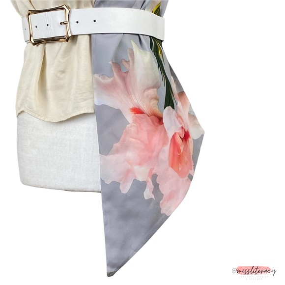 NWOT Ted Baker Scarf in Silver Gray Blush Pink Floral Print Long Spring Scarf - Picture 5 of 9